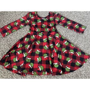 The Grinch Christmas Buffalo Plaid Long Sleeve Boutique Dress Size L (4T) - EUC